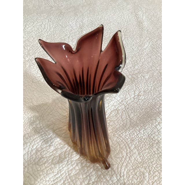 Archimede Seguso Murano Art Glass Vase by Archimedean Seguso “Amber to Purple” For Sale - Image 4 of 8