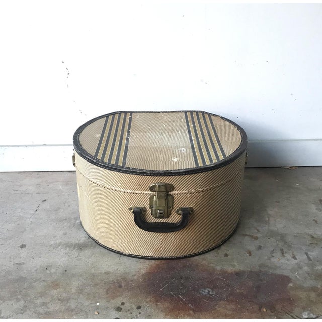Vintage 1940s Striped Tweed Round Train Case Chairish