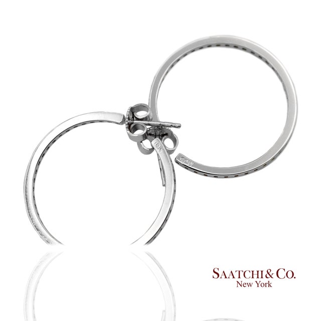 18k 750 Solid White Gold in and Out Natural Diamond Hoop Earrings, Pair For Sale In New York - Image 6 of 13