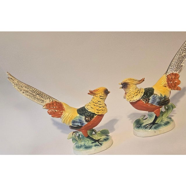 Vintage Folk Art Pheasant Figurines- A Pair For Sale - Image 10 of 18