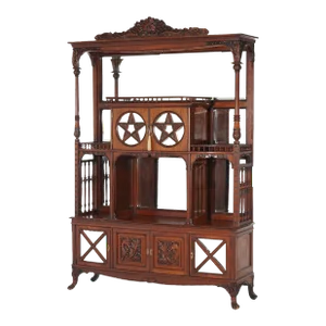 Antique Mahogany Star Pentagram Etagere with Mirrors, Spindles & Eagles C1900