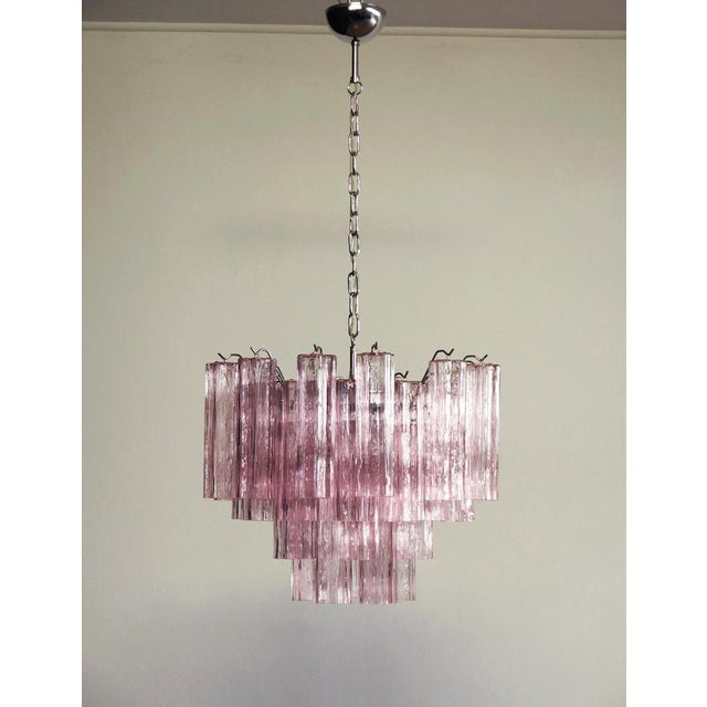 Pink Italian Pink Glass Tube Chandeliers, 1970s, Set of 2 For Sale - Image 8 of 16