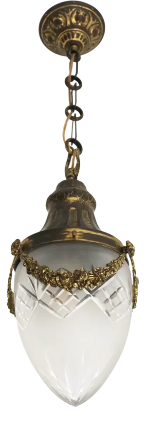 Antique French Art Nouveau Teardrop Hall Lamp in Gilded Brass and Etched Glass, 1890s