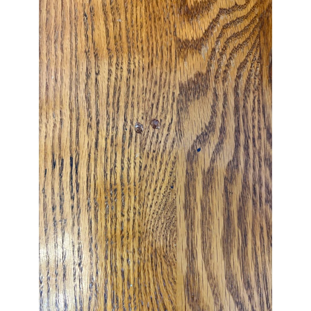 1980s Vintage Carved Solid Oak Pressed-Back Dining Chairs – Captain & Side Chair Pair For Sale - Image 5 of 9