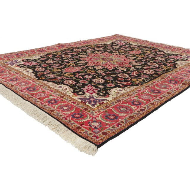 74837 Vintage Persian Tabriz Rug, 04'10 X 06'04. Ornate details and effortless beauty with romantic connotations, this...