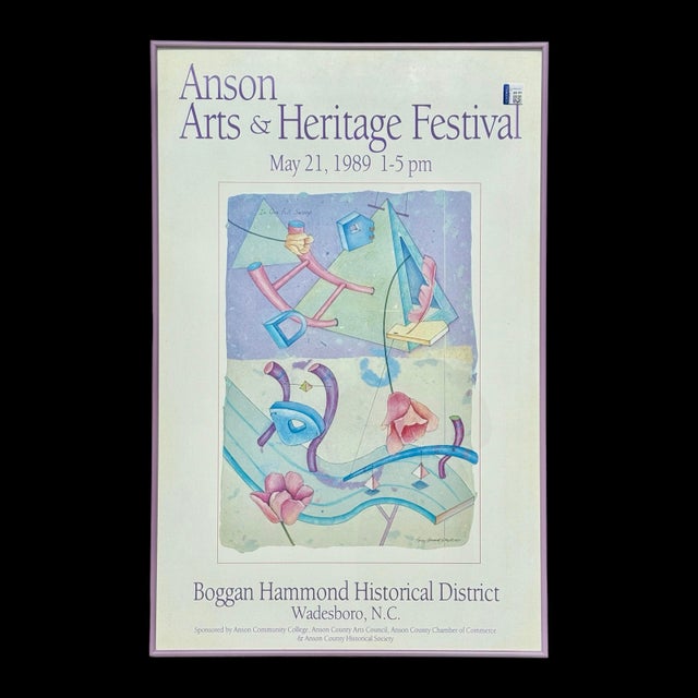 Abstract Vintage 1989 Anson Arts & Heritage Festival Large Abstract Framed Exhibition Print For Sale - Image 3 of 9