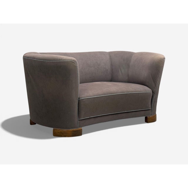 Mid-Century Modern Danish Modern, Banana Sofa, Stained Beech, Fabric, Denmark, 1930s For Sale - Image 3 of 10