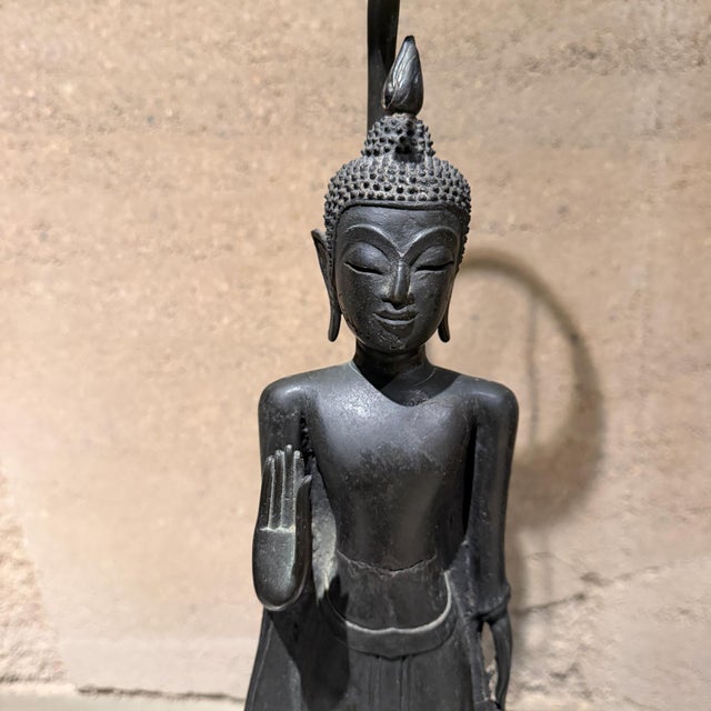 Antique Thai/Khmer-Style Bronze Standing Buddha Table Lamps Hollywood Regency For Sale In San Diego - Image 6 of 18