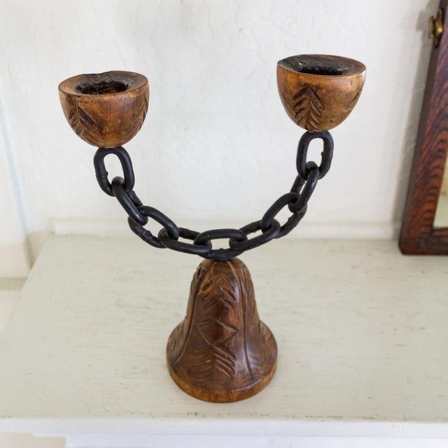 Spanish Chain and Wood Candle Holder Candelabra by Joaquin Ripoll For Sale - Image 12 of 12