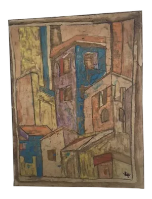 Mid Century Modern soft colors cityscape