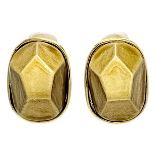Kenneth Jay Lane 22k Gold Plated Faceted Enamel Nugget Clip Earrings Bold Design, A Pair For Sale