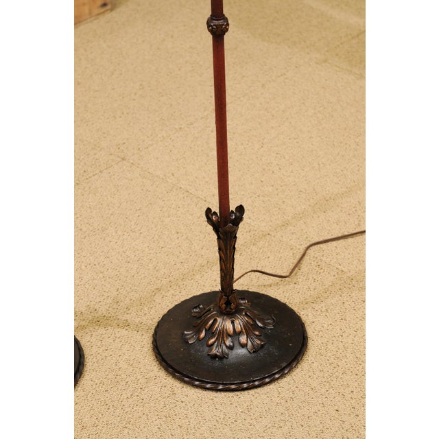 Metal Stunning Pair of 1940s Italian Tole Floor Lamps, Gilt & Garnet Red For Sale - Image 7 of 12