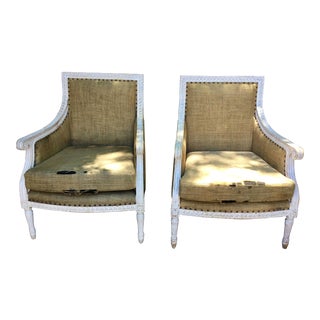Pair Large Scale Louis XVI Style Armchairs For Sale