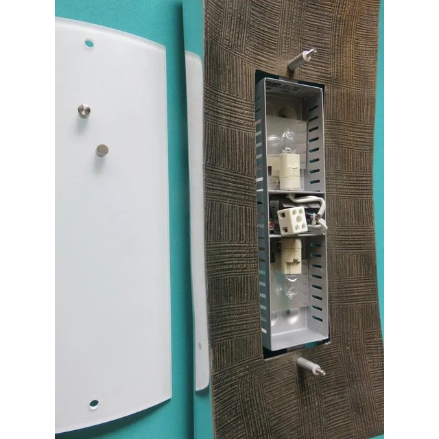 Sconces in Gilded Low Relief Alloy and Opaline Glass. Germany 1980 from Fischer Leuchten, Set of 2 For Sale - Image 9 of 11