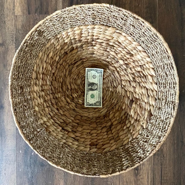Late 20th Century Vintage 2pc Woven Baskets 21” XL Woven & Pedestal For Sale - Image 5 of 9