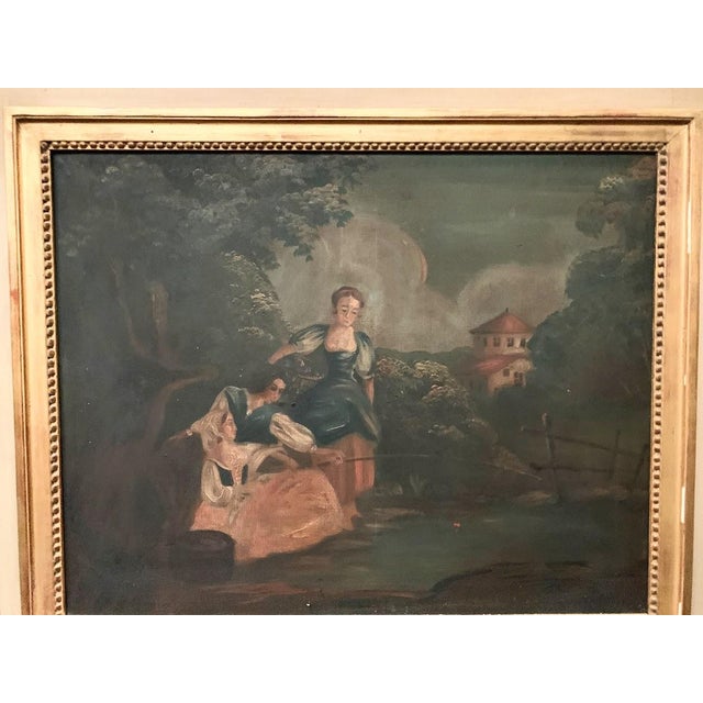 Louis xvi style overmantel mirror in patinated and gilded wood mirror with gilt frame decorative painting depicting a...