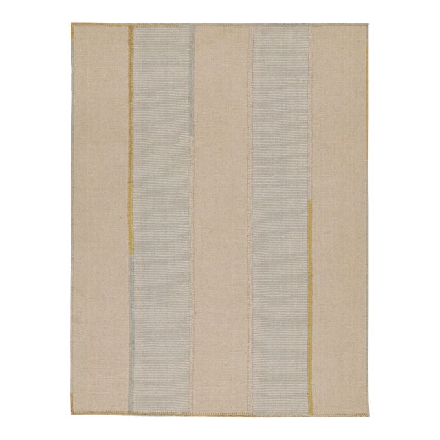Rug & Kilim’s Contemporary Kilim in Beige, Blue & Gold Stripes For Sale