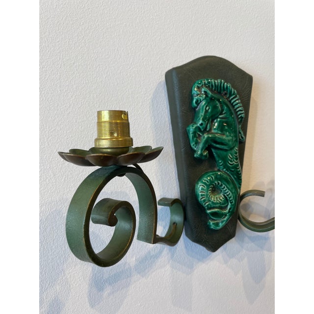 French Ceramic and Iron Trio of Wall Sconces - Set of 3 For Sale - Image 12 of 17