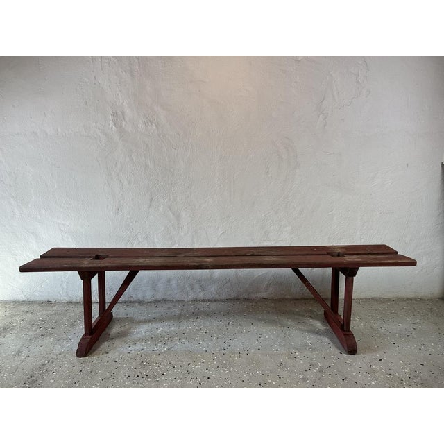 Earls 20th Century Rustic Swedish Wood Bench with Patinated Red For Sale - Image 11 of 18
