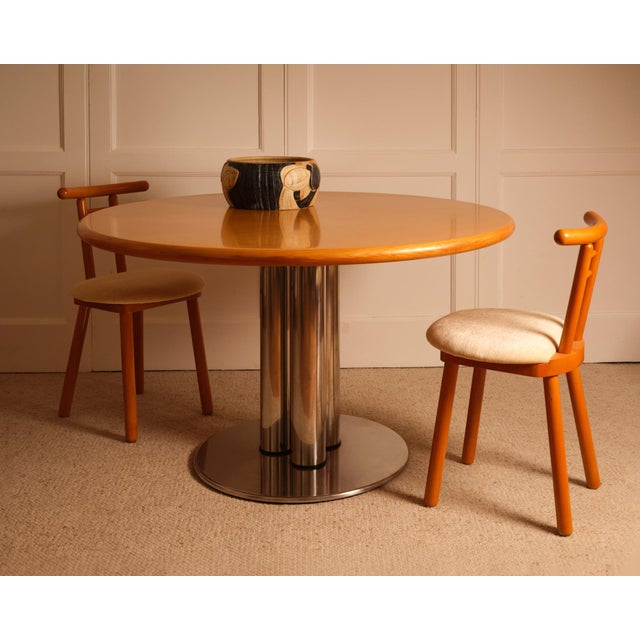 Wood Vintage Italian Circular Dining Table in Wood and Metal, 1970s For Sale - Image 7 of 9