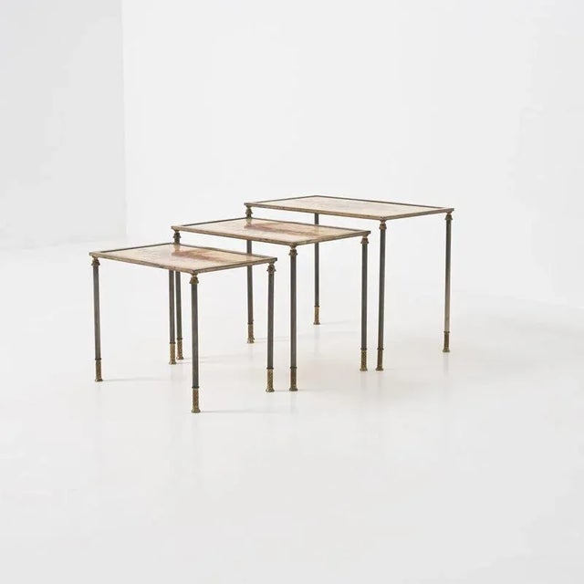 Brass Nesting Tables with Dried Flowers by Allinckx, 1970s, Set of 3 For Sale - Image 3 of 18