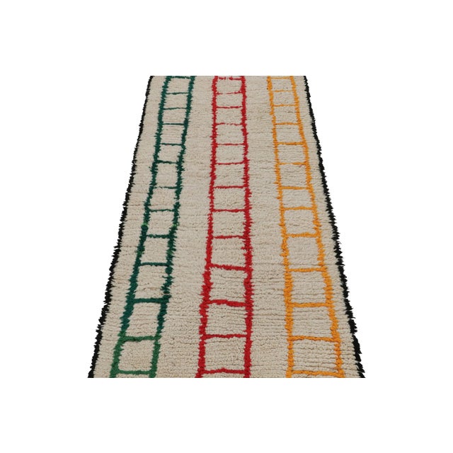 Traditional 1950s Azilal Moroccan Runner Rug in Cream With Polychromatic Patterns by Rug & Kilim For Sale - Image 3 of 7