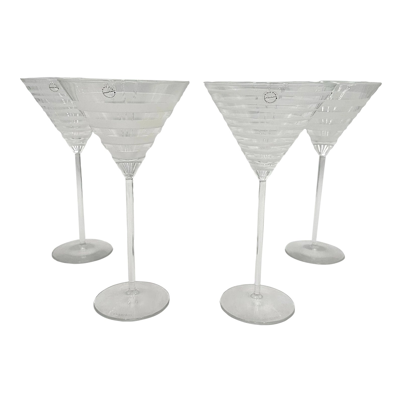 Salviati Murano Graffiati and Bassorilievi Martini Glasses