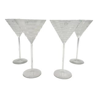Salviati Murano Graffiati and Bassorilievi Martini Glasses- Set of 4 For Sale