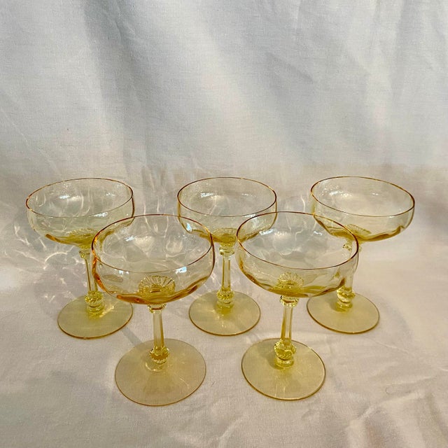 Traditional Heisey Tall Champagne Coupes "Old Dominion Sahara Yellow" Set of 5 For Sale - Image 3 of 7