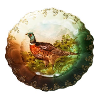 Charming Antique Pheasant Plate Hand Painted Bavaria Porcelain Hunting Lodge Wall Home Decor For Sale