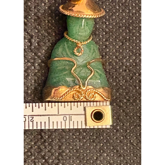 Gemstone 14k Yellow Gold Pendant With Hand Carved Jade Sitting Buddha With Chinese Hat. For Sale - Image 7 of 12