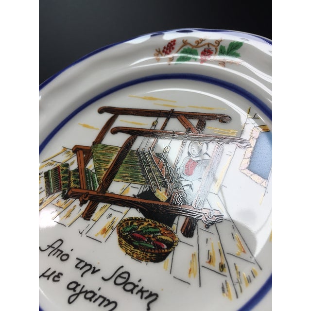 Blue Ithaca Greek Pottery Weaving Woman Wall Plate For Sale - Image 8 of 9