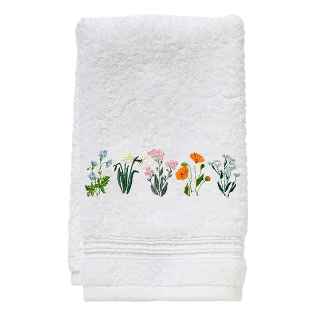 Field of Blooms Terry Guest Towel, Embroidered For Sale