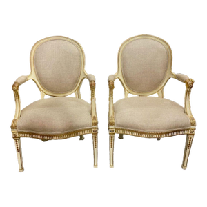 Pair of English George III Parcel Gilt Armchairs