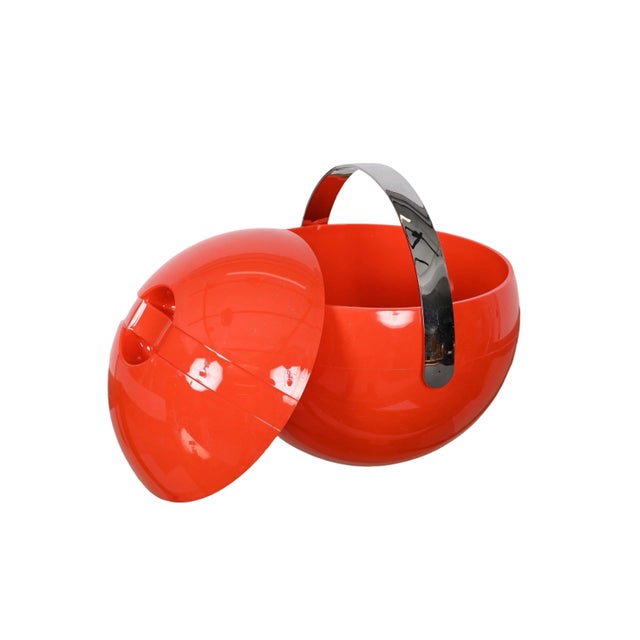 Mid-Century Modern Mid-Century Italian Orange Plastic Ball-Shaped Ice Bucket from Guzzini, 1970s For Sale - Image 3 of 18
