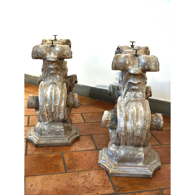 Italian Carved Wooden Architectural Bases, Set of 2 For Sale - Image 9 of 11