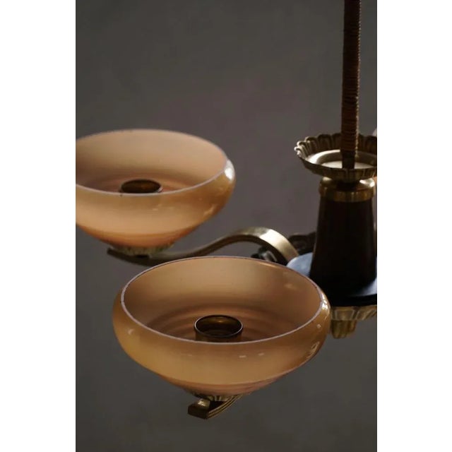 Wood Art Deco Four-Arm Pendant in Glass and Brass, Sweden, 1940s For Sale - Image 7 of 14