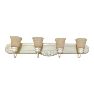 Vintage Shabby Chic French Country Ivory Glass 4-Light Vanity Wall Lamp For Sale