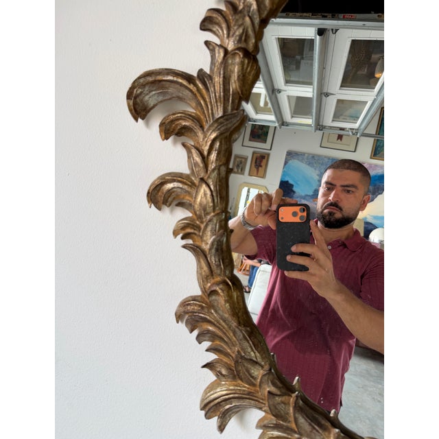 1960s Italian Hollywood Regency Gilt Carved Wood Wall Mirror For Sale - Image 4 of 12