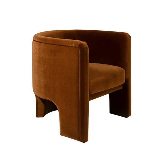 Contemporary Matthew Izzo Home Lansky Rust Velvet Barrel Chair For Sale - Image 3 of 7