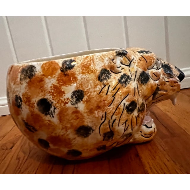 Contemporary Italian Vintage Ceramic Tiger Cachepot For Sale - Image 3 of 7