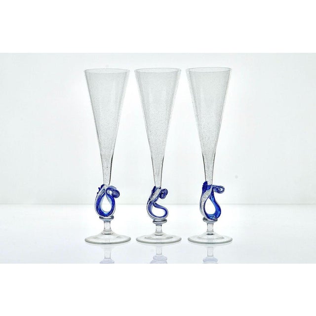 Sculptural Wave Murano Glass Flutes attributed to Cenedese, 1980s, Set of 12 For Sale - Image 13 of 18