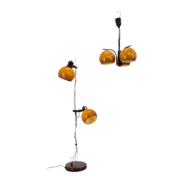 Hungarian Floor Lamp and Chandelier, 1960s, Set of 2 For Sale