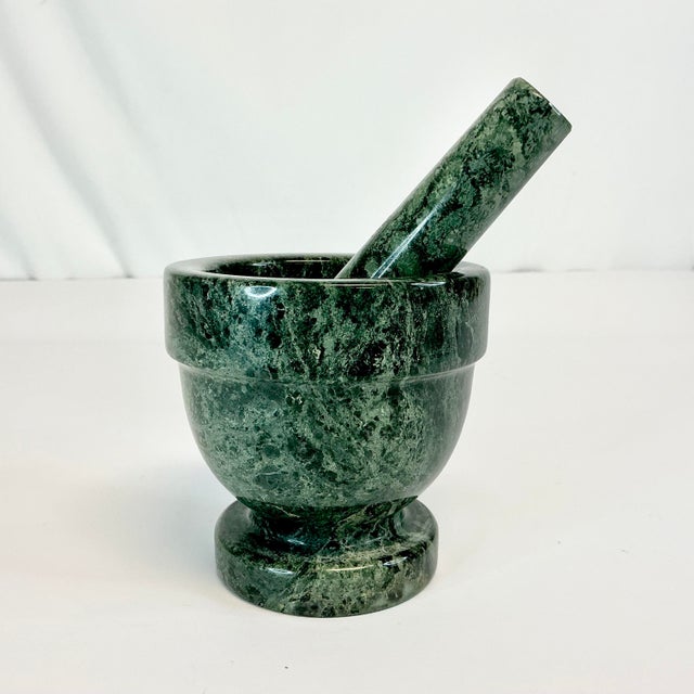 Green 1970s Vintage Green Marble Italian Arts & Crafts Mortar and Pestle For Sale - Image 8 of 8