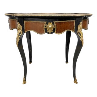 Antique 19th Century Napoleon III Style Console Table W/ Gilt Metal Mounts & Medallions For Sale