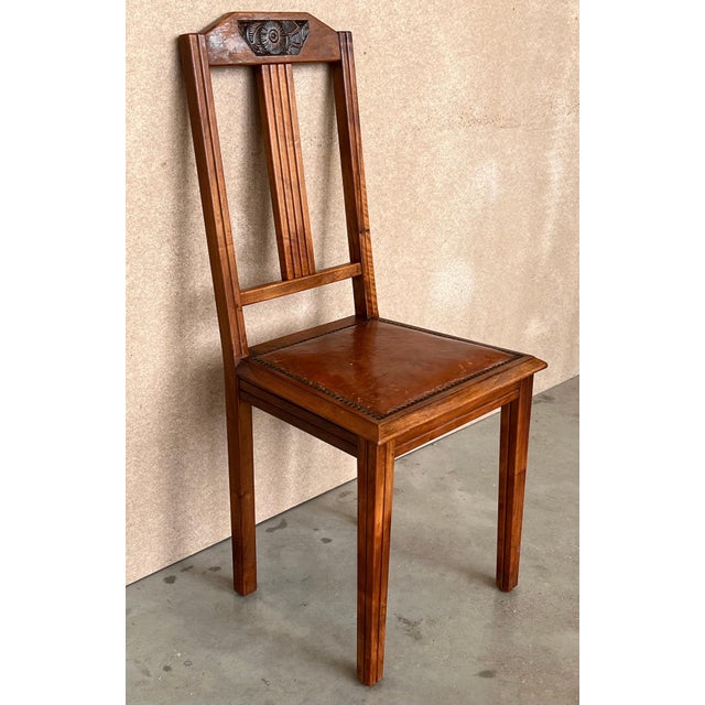 1930s 40s Modernist Set of Six French Art Deco Oak Dining Chairs Charles Dudouyt For Sale - Image 17 of 18