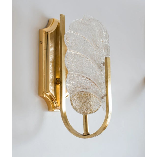 Metal 1970s Italian Brass & Murano Glass Leaf Sconces by Carl Fagerlund- Set of 3 For Sale - Image 7 of 11