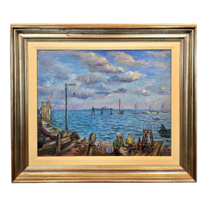 David Burliuk -1950s Fishermen Lifestyle on Sag Harbor -Oil Painting