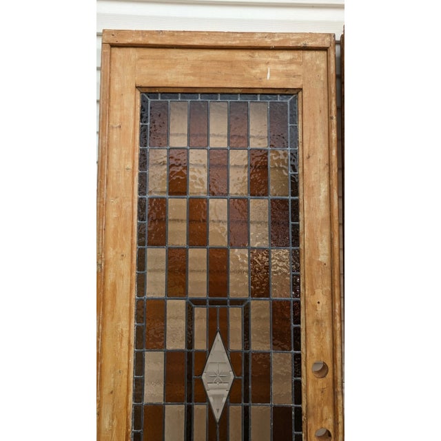Pair of Antique Stained Glass French Doors Tall 95"h Door Set For Sale In Orlando - Image 6 of 18