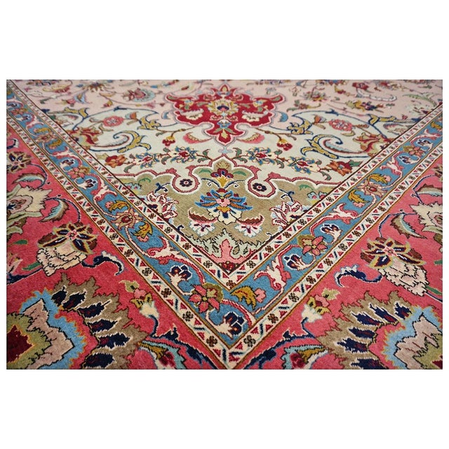 Antique Persian Tabriz Wool 9x12 Red, Green, & Ivory Handmade Area Rug #1143880 For Sale - Image 9 of 12